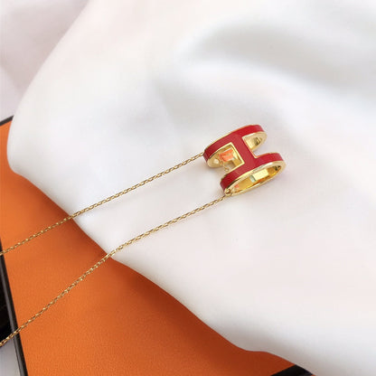 [Resenly Jewelry]HM CLIC RED ENAMEL GOLD NECKLACE