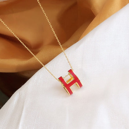 [Resenly Jewelry]HM CLIC RED ENAMEL GOLD NECKLACE