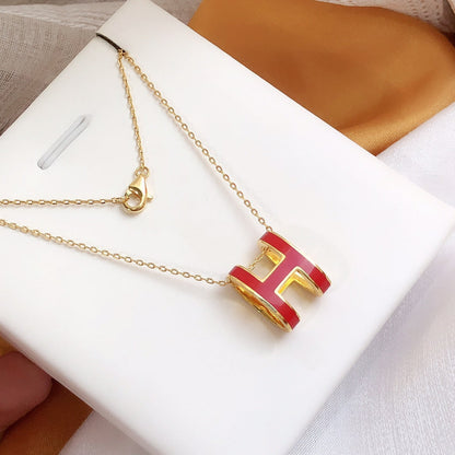 [Resenly Jewelry]HM CLIC RED ENAMEL GOLD NECKLACE