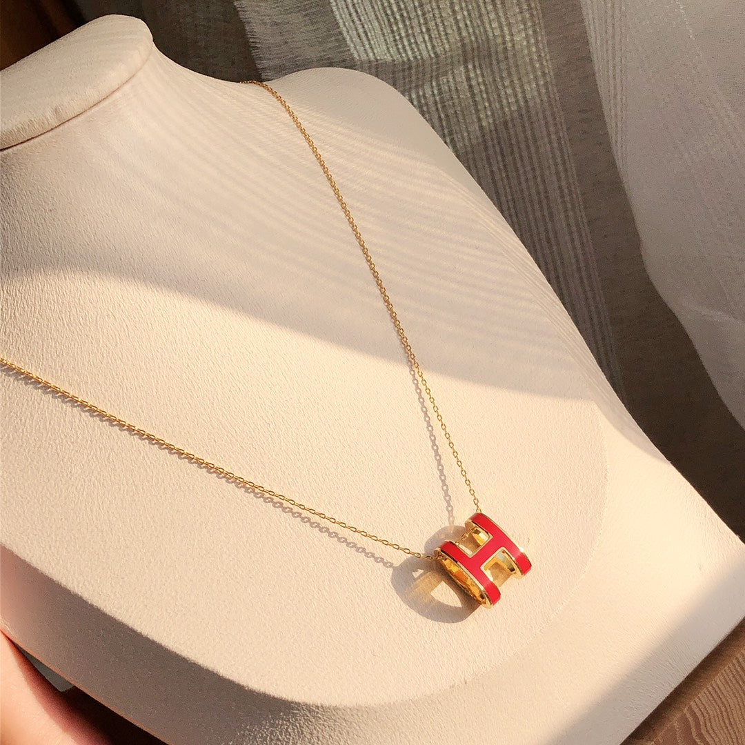 [Resenly Jewelry]HM CLIC RED ENAMEL GOLD NECKLACE