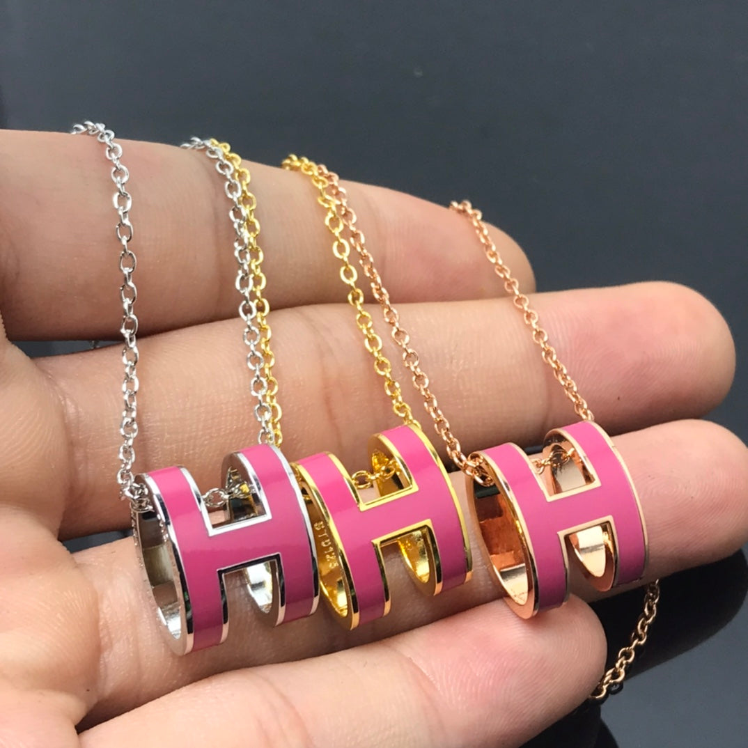 [Resenly Jewelry]H NECKLACE PINK