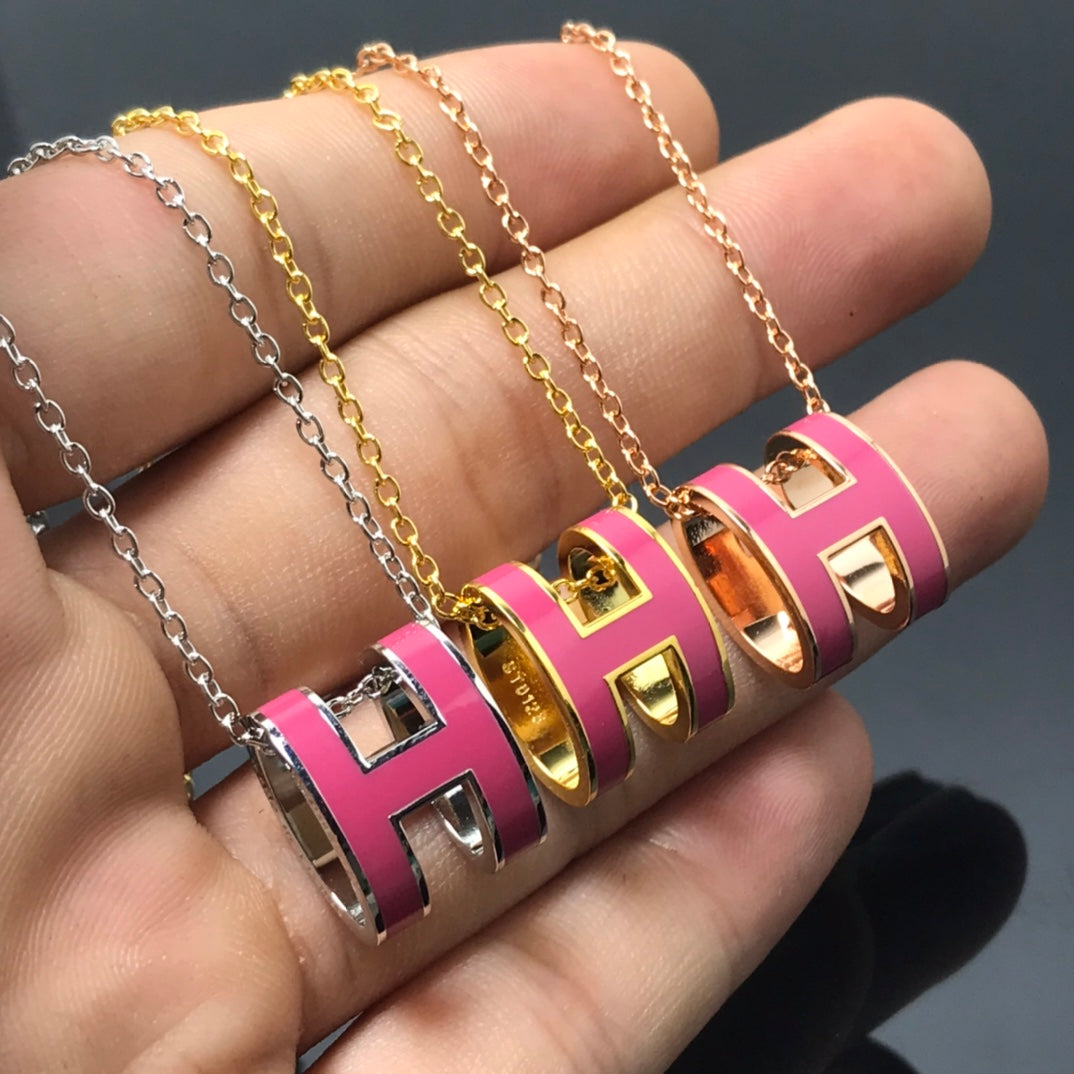 [Resenly Jewelry]H NECKLACE PINK