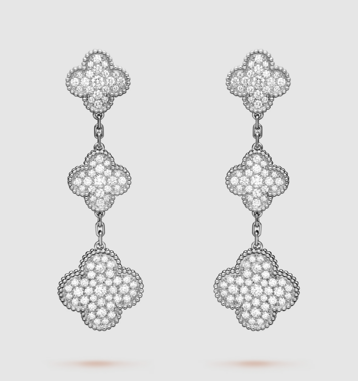 [Resenly Jewelry]CLOVER 3 MOTIF DIAMOND SILVER DROP EARRINGS
