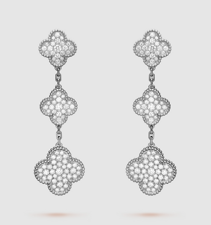 [Resenly Jewelry]CLOVER 3 MOTIF DIAMOND SILVER DROP EARRINGS