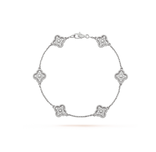 [Resenly Jewelry]CLOVER 6 MOTIF SILVER DIAMOND BRACELET