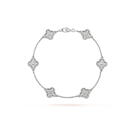 [Resenly Jewelry]CLOVER 6 MOTIF SILVER DIAMOND BRACELET