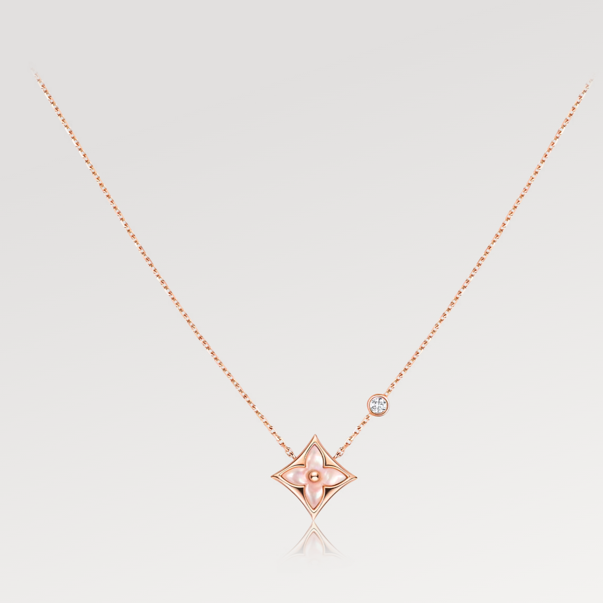 [Resenly Jewelry]STAR PINK MOP 1 DIAMOND PINK GOLD NECKLACE
