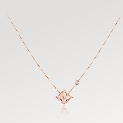 [Resenly Jewelry]STAR PINK MOP 1 DIAMOND PINK GOLD NECKLACE