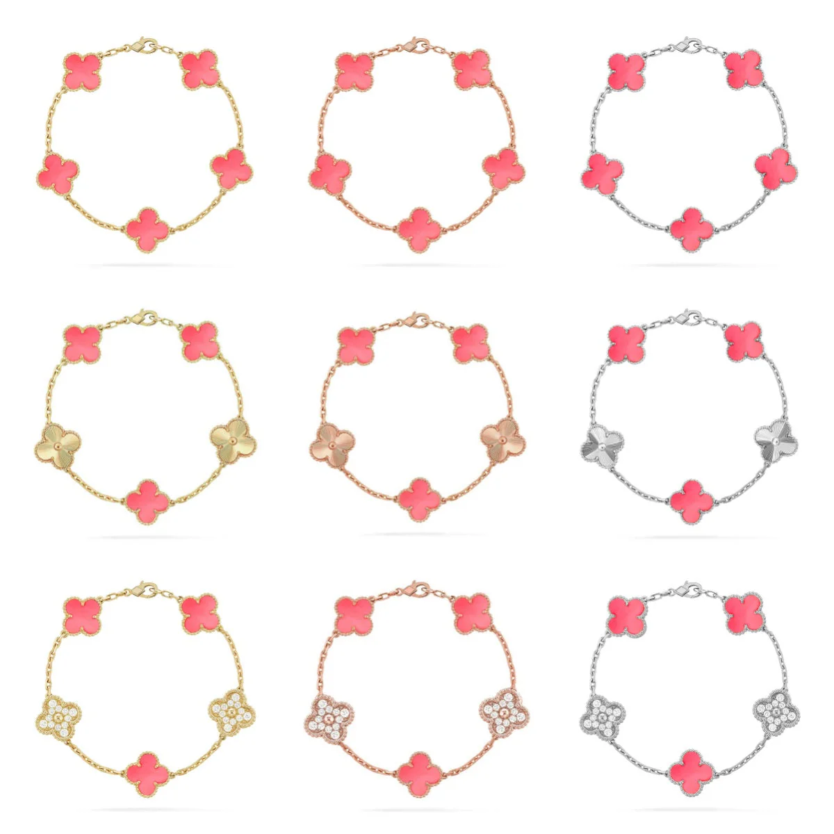 [Resenly Jewelry] CLOVER 5 MOTIFS  PINK MOP BRACELET COLLECTION