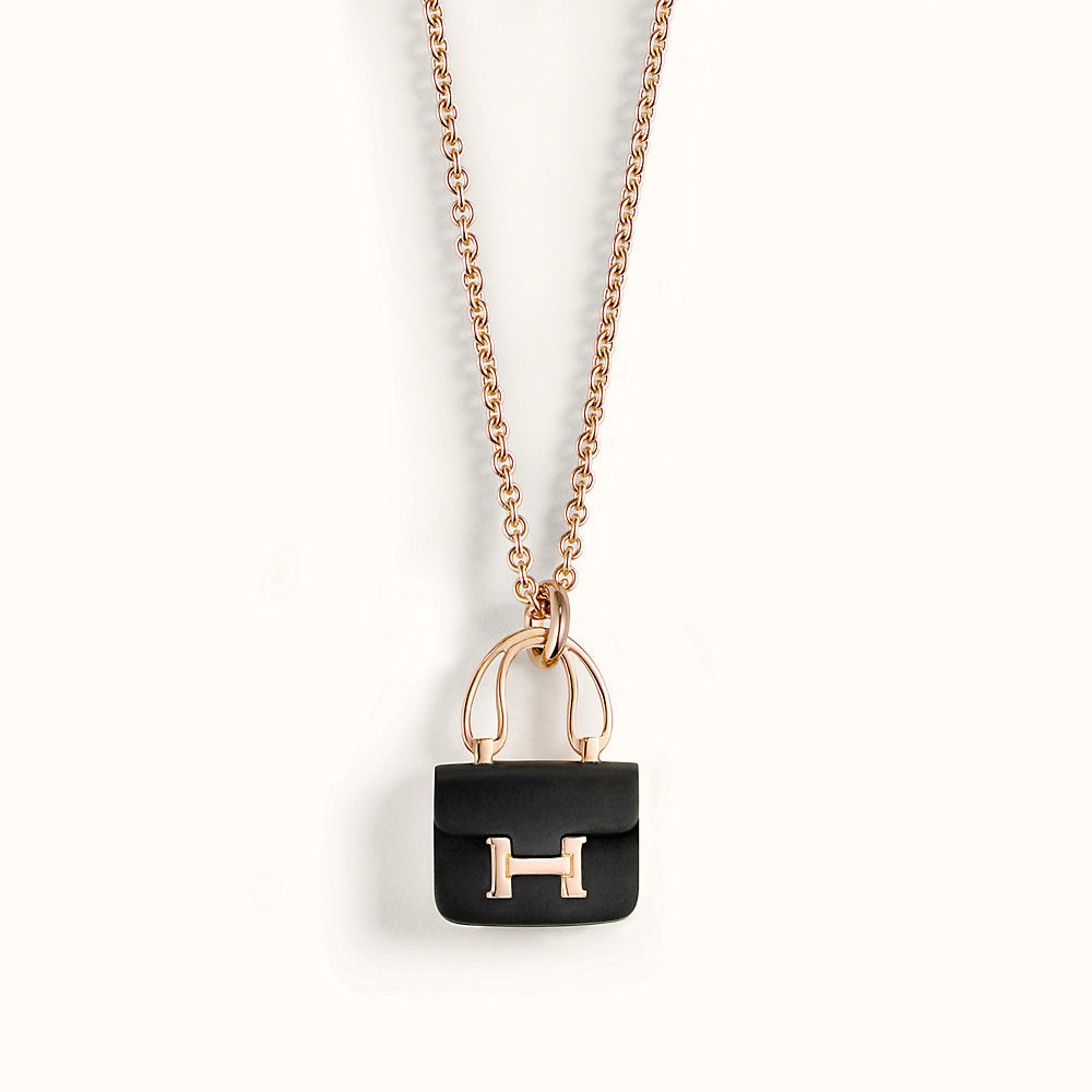 [Resenly Jewelry]CONSTANCE BLACK PEDANT PINK GOLD NECKLACE