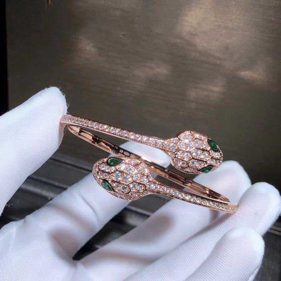 [Resenly Jewelry]SERPENTI BRACELET PINK GOLD MALACHITE DIAMOND DOUBLE SNAKE