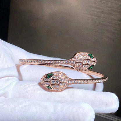 [Resenly Jewelry]SERPENTI BRACELET PINK GOLD MALACHITE DIAMOND DOUBLE SNAKE