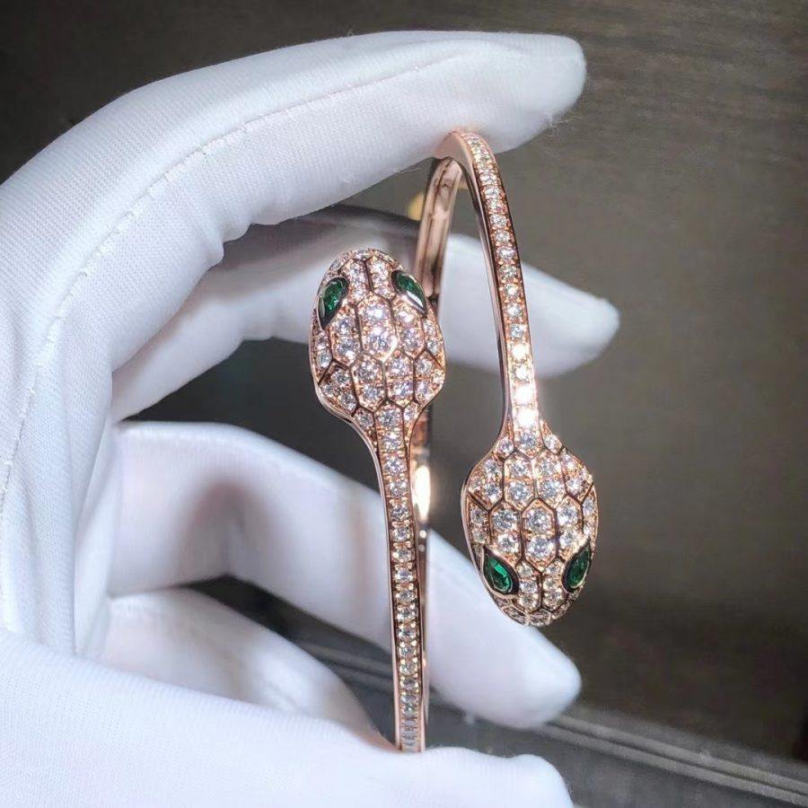 [Resenly Jewelry]SERPENTI BRACELET PINK GOLD MALACHITE DIAMOND DOUBLE SNAKE