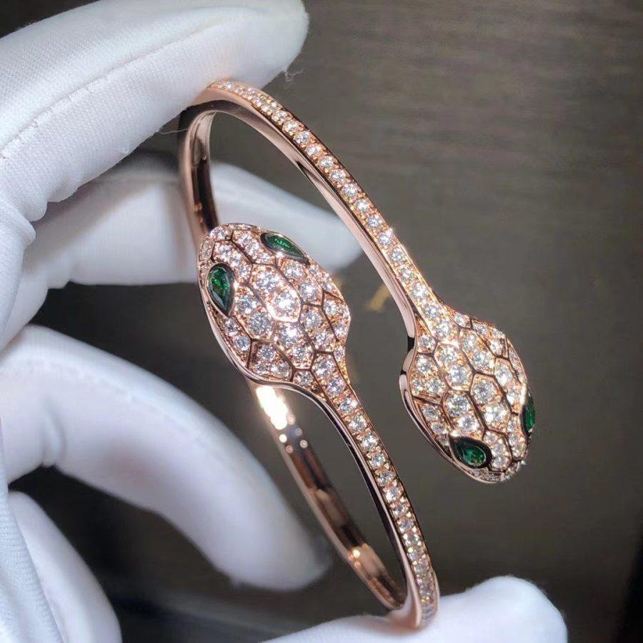 [Resenly Jewelry]SERPENTI BRACELET PINK GOLD MALACHITE DIAMOND DOUBLE SNAKE