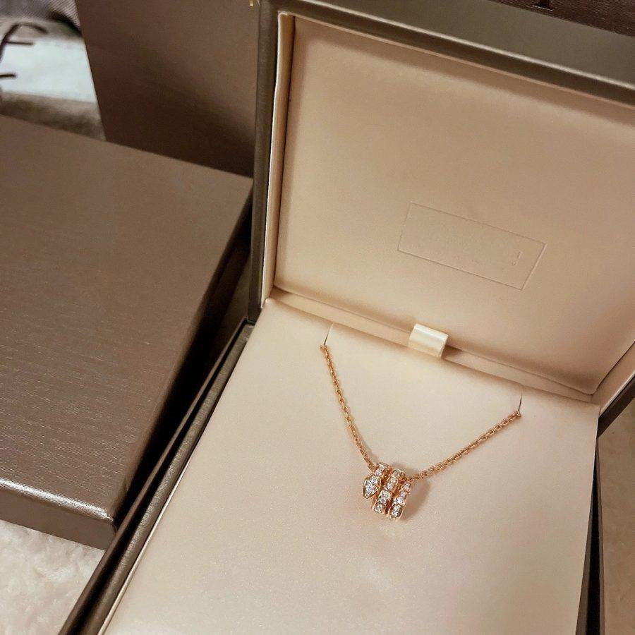 [Resenly Jewelry]SERPENTI PINK GOLD NECKLACE DOUBLE RING DIAMOND