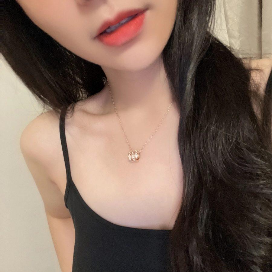 [Resenly Jewelry]SERPENTI PINK GOLD NECKLACE DOUBLE RING DIAMOND
