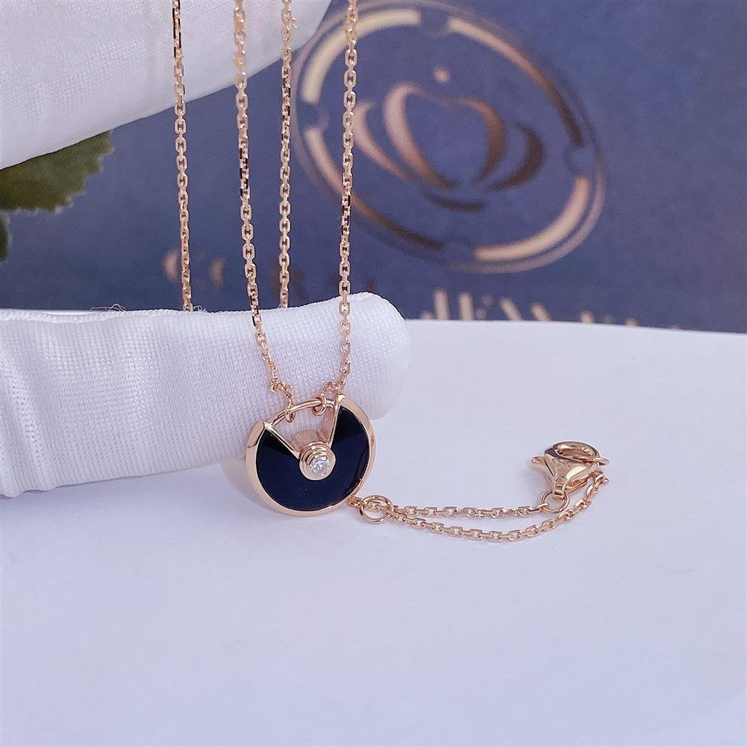[Resenly Jewelry]AMULETTE ROSE GOLD ONYX NECKLACE