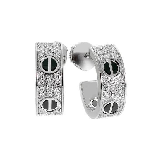 [Resenly Jewelry]LOVE CERAMIC DIAMOND PAVED SILVER EARRINGS