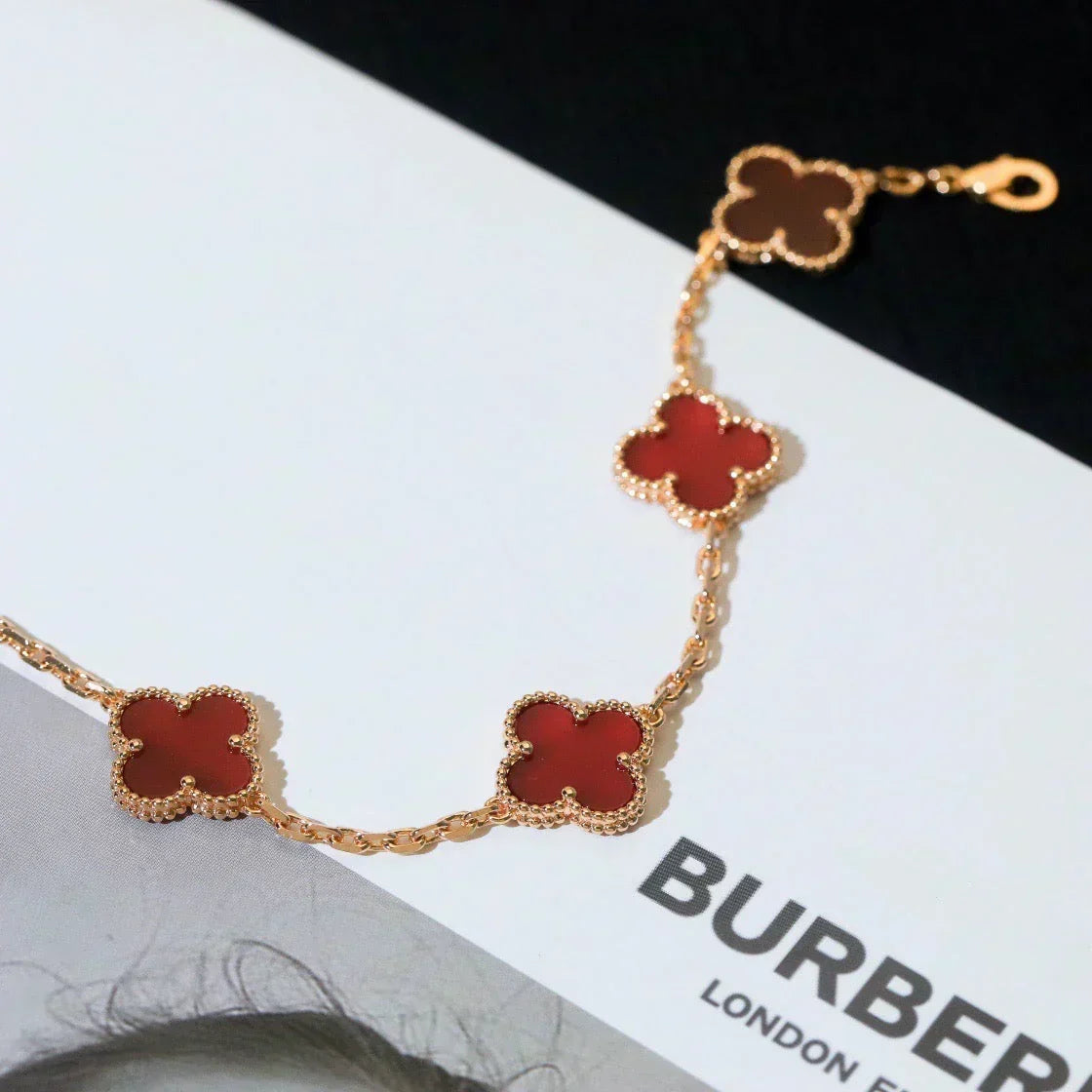 [Resenly Jewelry] CLOVER 5 MOTIF RED CORNELIAN BRACELET COLLECTION