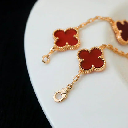 [Resenly Jewelry] CLOVER 5 MOTIF RED CORNELIAN BRACELET COLLECTION