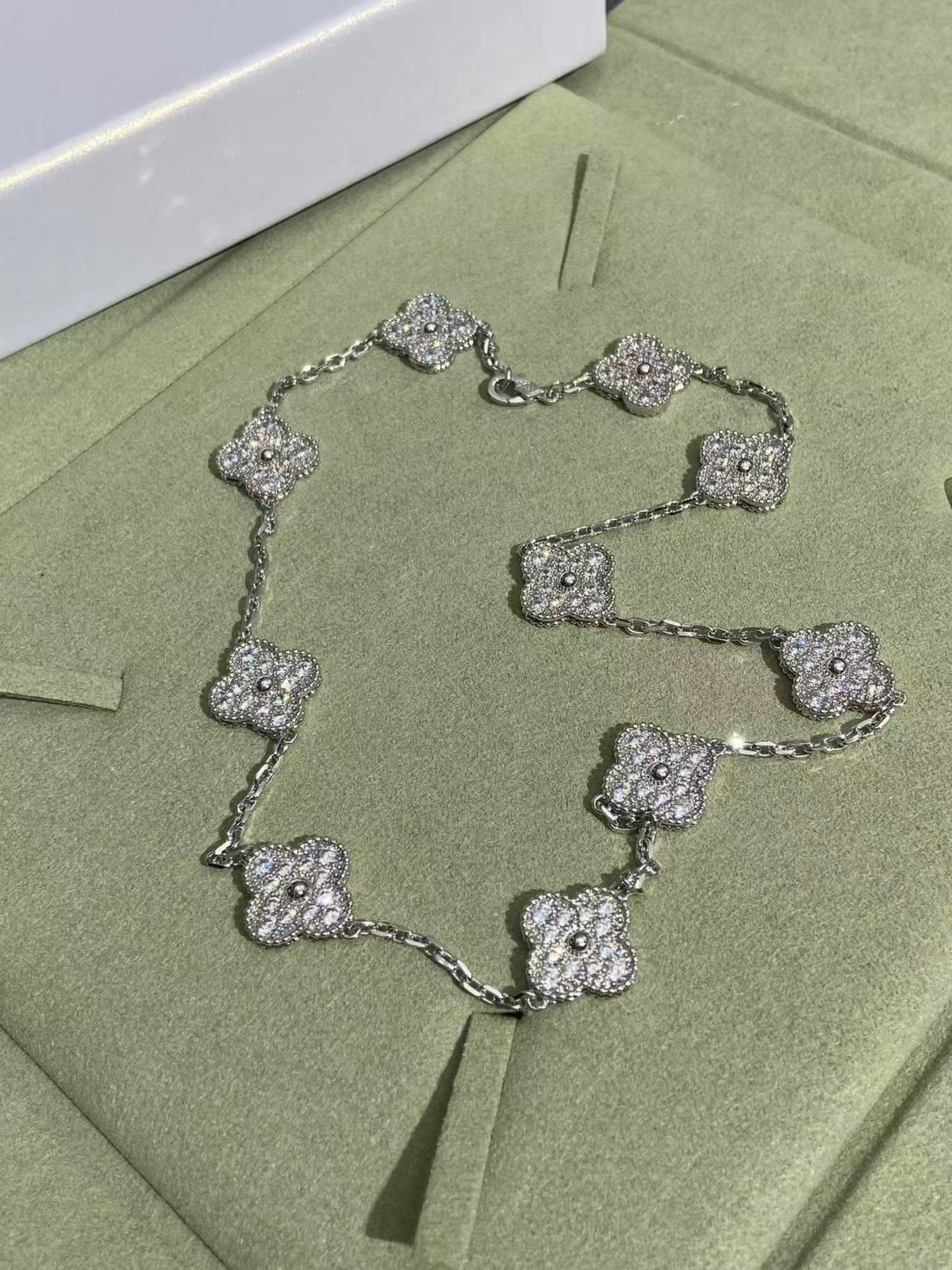 [Resenly Jewelry]CLOVER 10 MOTIFS  FULL DIAMOND NECKLACE