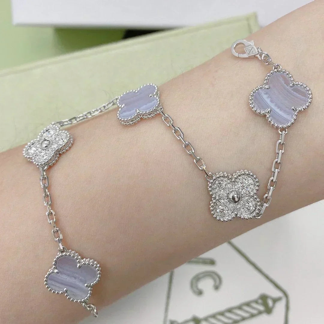 [Resenly Jewelry] CLOVER 5 MOTIF PURPLE CHALCEDONY BRACELET COLLECTION