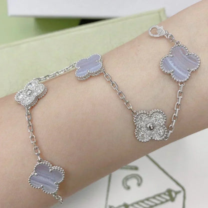 [Resenly Jewelry] CLOVER 5 MOTIF PURPLE CHALCEDONY BRACELET COLLECTION
