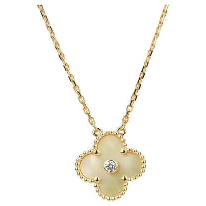 [Resenly Jewelry]CLOVER 15MM DIAMOND GOLD MOTHER OF PEARL NECKLACE