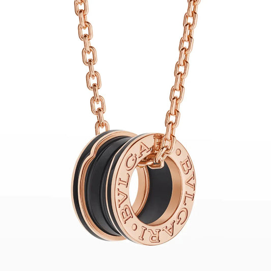 [Resenly Jewelry]ZERO 1 BLACK CERAMIC PINK GOLD NECKLACE
