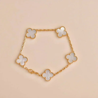 [Resenly Jewelry]CLOVER WHITE PEARL MOP 5 MOTIF BRACELET COLLECTION