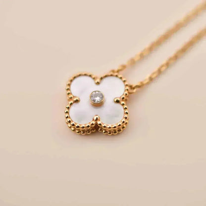 [Resenly Jewelry]CLOVER 15MM DIAMOND WHITE FRITILLARIA NECKLACE