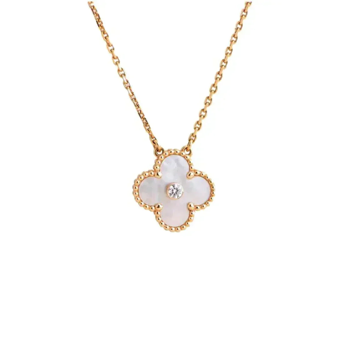 [Resenly Jewelry]CLOVER 15MM DIAMOND WHITE FRITILLARIA NECKLACE