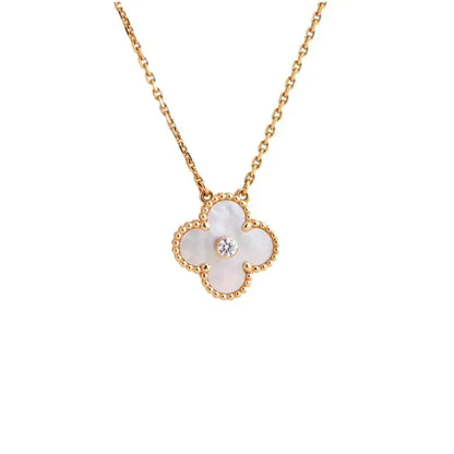 [Resenly Jewelry]CLOVER 15MM DIAMOND WHITE FRITILLARIA NECKLACE