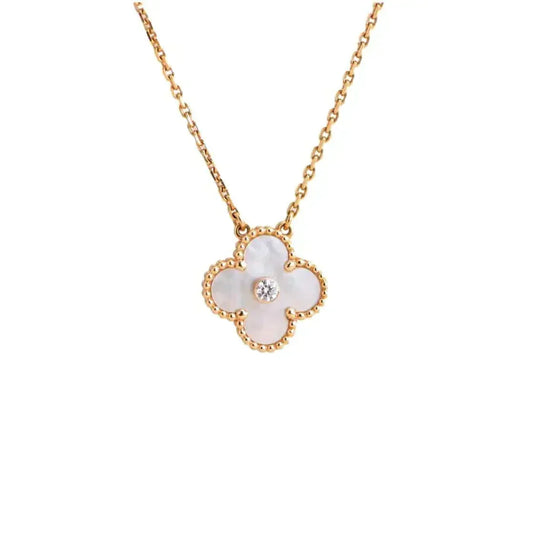 [Resenly Jewelry]CLOVER 15MM DIAMOND WHITE FRITILLARIA NECKLACE