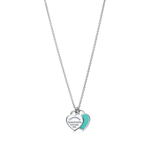 [Resenly Jewelry]DOUBLE HEART TAG PENDANT SILVER MINI NECKLACE