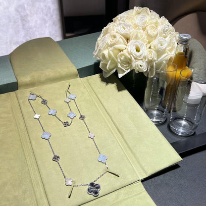 [Resenly Jewelry]DETACHABLE CLOVER 15(11+4) FLOWER SILVER NECKLACE SET