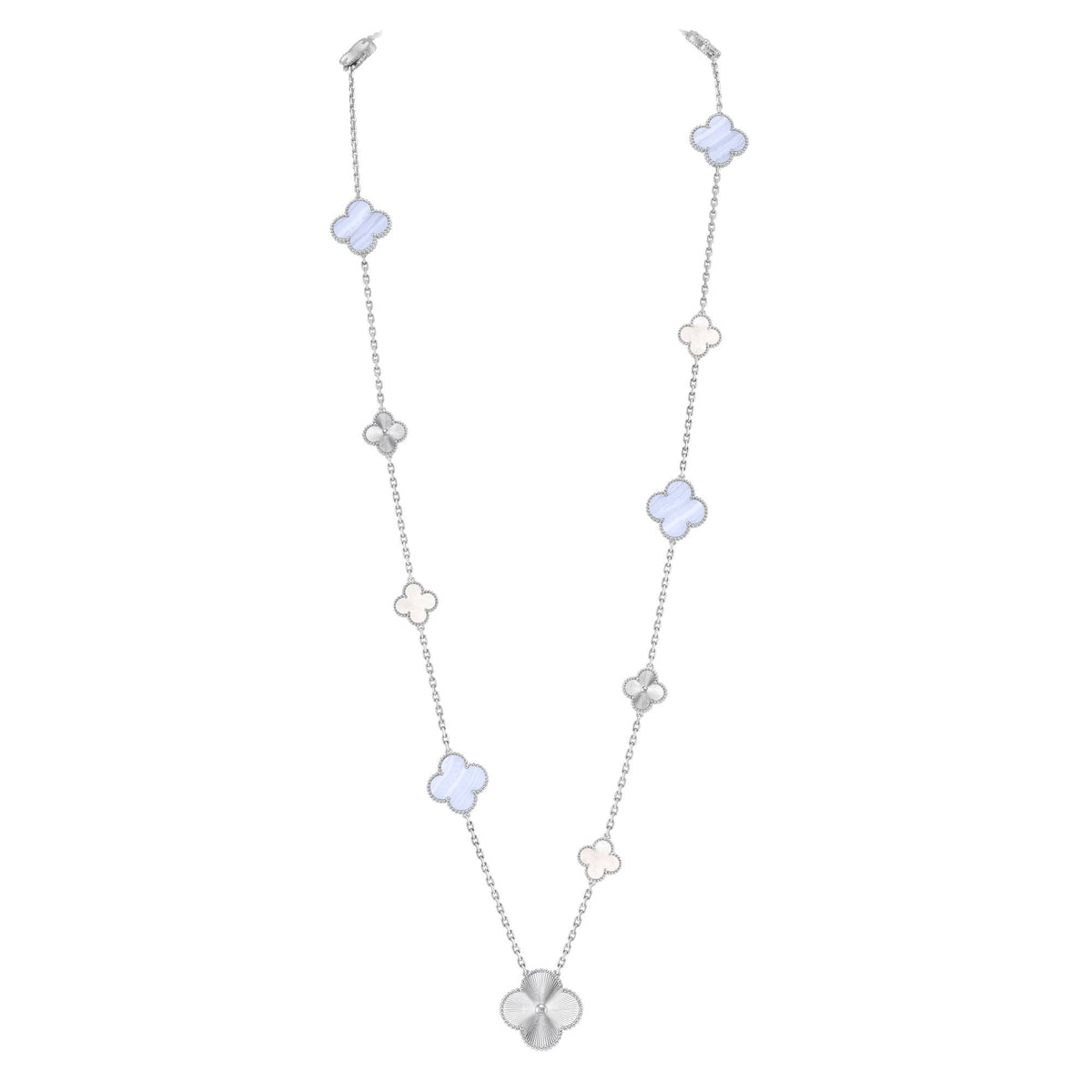 [Resenly Jewelry]DETACHABLE CLOVER 15(11+4) FLOWER SILVER NECKLACE SET