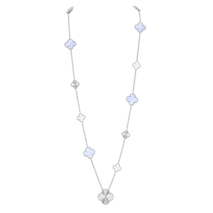 [Resenly Jewelry]DETACHABLE CLOVER 15(11+4) FLOWER SILVER NECKLACE SET