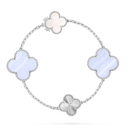 [Resenly Jewelry]DETACHABLE CLOVER 15(11+4) FLOWER SILVER NECKLACE SET