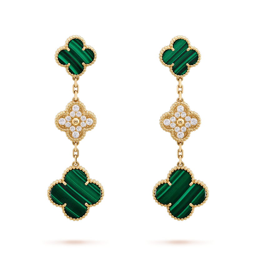 [Resenly Jewelry]CLOVER EARRINGS GOLD MALACHITE DIAMOND 3 MOTIF