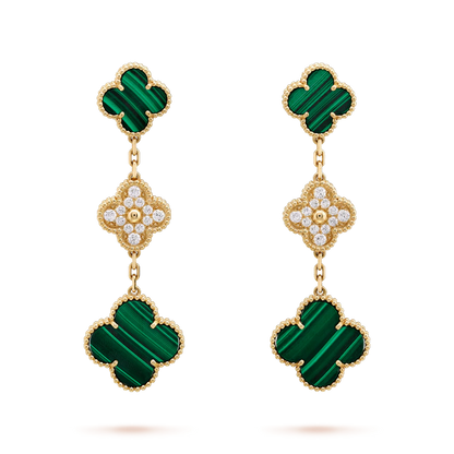 [Resenly Jewelry]CLOVER EARRINGS GOLD MALACHITE DIAMOND 3 MOTIF