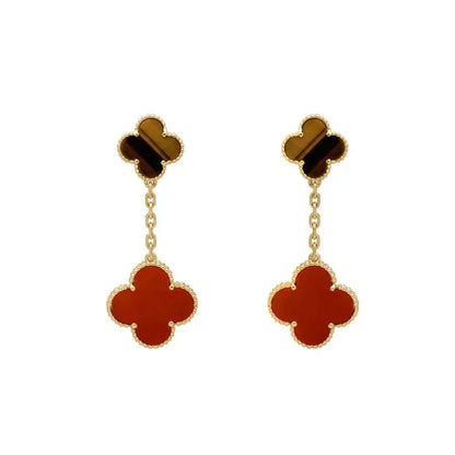 [Resenly Jewelry]CLOVER  2 MOTIF  TIGER EYE CARNELIAN EARRINGS