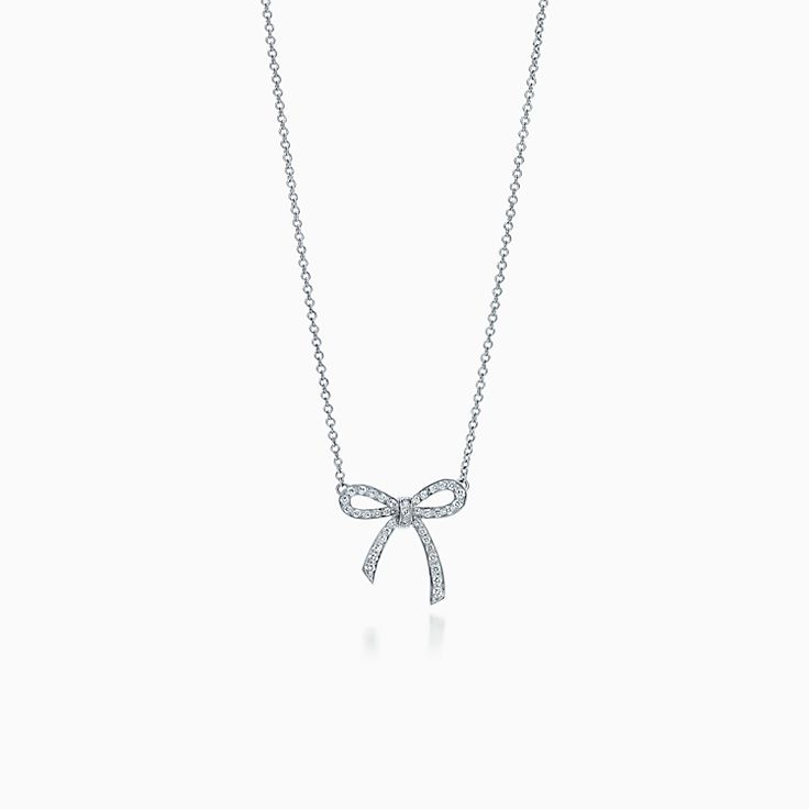 [Resenly Jewelry]RIBBON NECKLACE BOW PENDANT DIAMOND CHARM CHAIN
