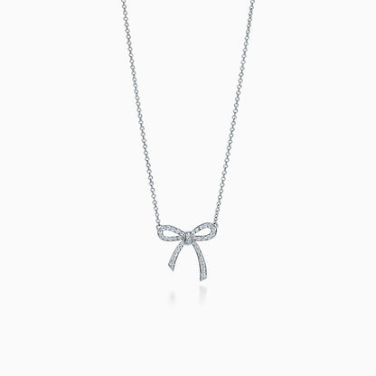 [Resenly Jewelry]RIBBON NECKLACE BOW PENDANT DIAMOND CHARM CHAIN