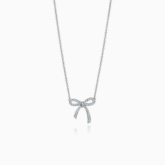 [Resenly Jewelry]RIBBON NECKLACE BOW PENDANT DIAMOND CHARM CHAIN