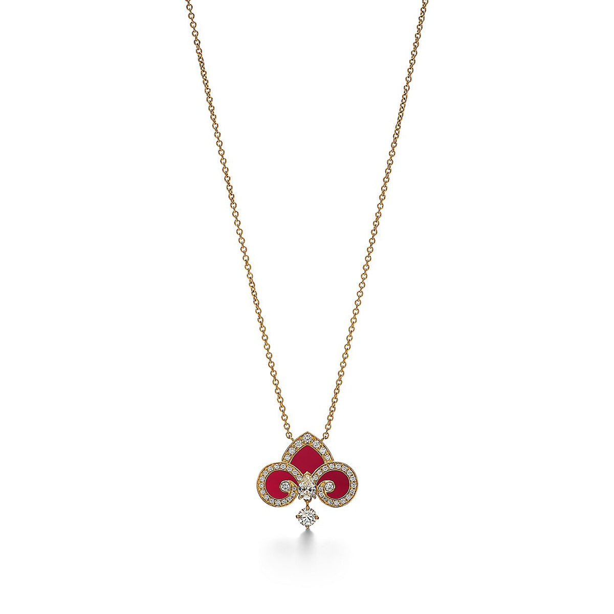 [Resenly Jewelry]FLEUR DE LIS PINK GOLD DIAMOND NECKLACE