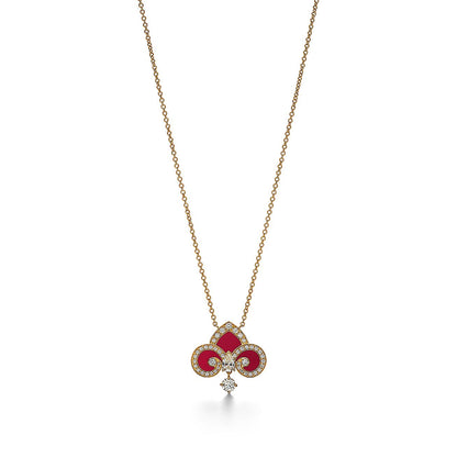 [Resenly Jewelry]FLEUR DE LIS PINK GOLD DIAMOND NECKLACE