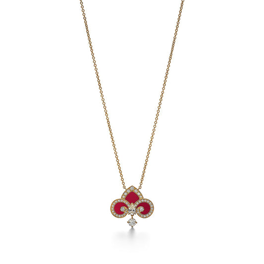 [Resenly Jewelry]FLEUR DE LIS PINK GOLD DIAMOND NECKLACE