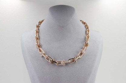 [Resenly Jewelry]HARDWEAR GRADUATED LINK NECKLACE ROSE GOLD WITH PAVE DIAMONDS