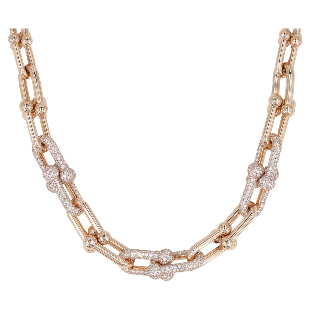 [Resenly Jewelry]HARDWEAR GRADUATED LINK NECKLACE ROSE GOLD WITH PAVE DIAMONDS